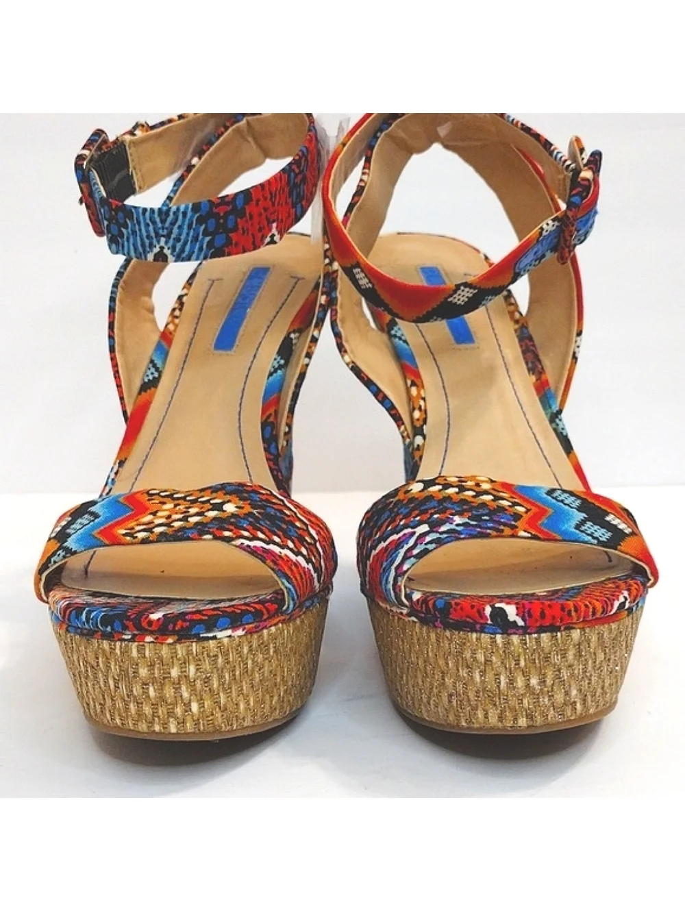 BCBGeneration Women's Colorful Geometric Patterned Wedge Sandals, Size 7.5